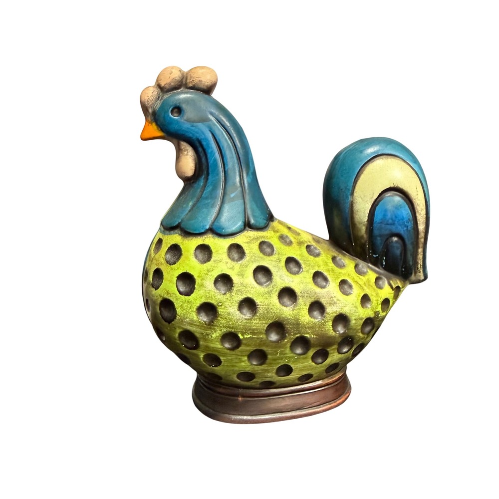 Vintage Home Interiors Ceramic Rooster Figurine Blue Green Polka Dot 1330 6x3